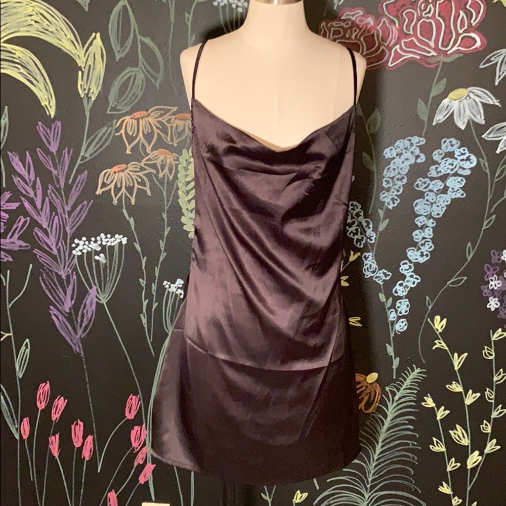 Black Satin Cowl Neck Slip Dress BooHoo